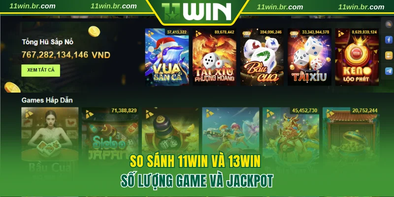 So sánh 11WIN và 13WIN số lượng game và Jackpot